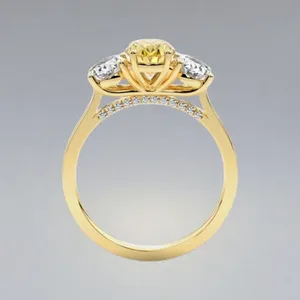 2.90 Ct Oval Cut Lab Grown Fancy Vivid Yellow Diamond Women <b>Ring</b> <b>14K</b> Yellow <b>Gold</b> - Product Image 3