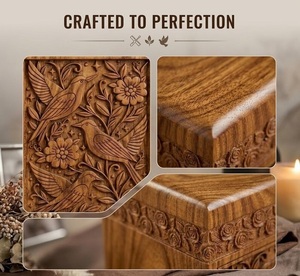 Eternal Garden Bird Carved Wooden Urn Heavenly Wings Floral Memorial Urn Sacred Songbird Hand-Carved Wooden Urn Peaceful Garden - Product Image 1