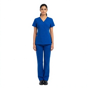 Wholesale OEM Service Custom V-neck <b>Knitted</b> Unisex Medical Scrub Sets Polyester/Cotton <b>Needle</b> Detection Hospital Use Seamless - Product Image 2