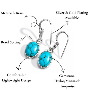 Blue Manmade Turquoise Gemstone Bezel <b>Earrings</b> Handmade <b>Silver</b> Plated <b>Dangle</b> Trendy Gift for Wholesale Jewelry Buyers - Product Image 2