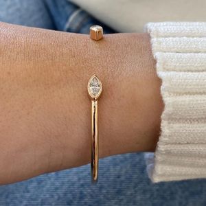 Masterpiece Marquise Cut Lab Grown Diamond Solitaire Open <b>Bangle</b> Bracelet Bezel <b>Set</b> Marquise Diamond Minimalist Cuff Bracelet - Product Image 6