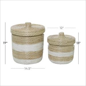 Ensemble de 2 paniers de rangement décoratifs en jonc de mer tressé à la main, bicolores blancs, vente en gros, écologiques, fabriqués au Vietnam - Product Image 2