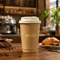 Gobelets en papier à double paroi avec couvercles et manchons pour café et thé chauds, imprimés sur mesure avec estampage doré écologique