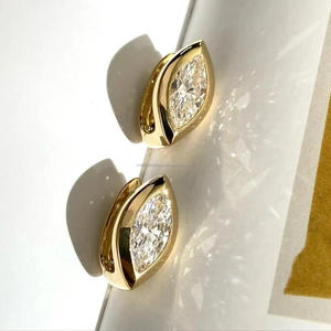 Marquise Cut Moissanite Diamond Rhodium Plated 925 Sterling <b>Silver</b> Bezel Set <b>Huggie</b> Hoop <b>Earrings</b> Minimalist Luxury Gift Women's - Product Image 1