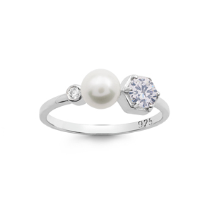 Solid 925 Sterling Silver Pearl Gemstone And White Topaz Round Brilliant Cut Diamond <b>Ring</b> For Women Classic Engagement <b>Fine</b> <b>Ring</b> - Product Image 3