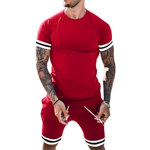 Conjunto Deportivo de Verano Unisex, Transpirable, de Tela de Rizo, 2 Piezas, con Logotipo, Camiseta de Manga Corta y Pantalones Cortos para Hombre, para Correr, Gimnasio, Fitness - Product Image 1