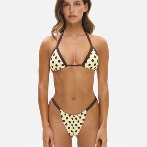 Conjunto de bikini sexy para mujer, traje de baño de dos piezas de color liso con tanga de malla y cintura alta, ropa de playa con aros, bikini para mujer - Product Image 1