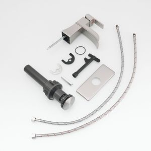 Rubinetto a cascata monocomando a 1 foro per lavabo con scarico a scomparsa, tubi di alimentazione, rubinetto per lavabo e piastra di copertura per bagno - Product Image 6