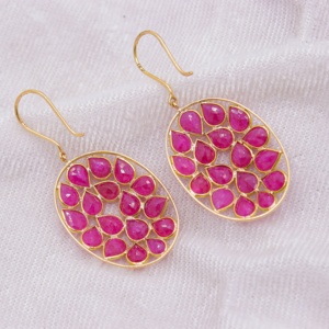 Pendientes Colgantes de Oro Amarillo Sólido de 18K con Rubí Natural en Forma de Pera y Racimo Ovalado para Mujer, Joyería Fina, Memoria Jewels - Product Image 2