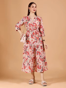 Vestido largo informal de moda para mujer, estilo tie-dye, de rayón, sin espalda, vestido midi formal de moda para mujer, con estampado floral - Product Image 4