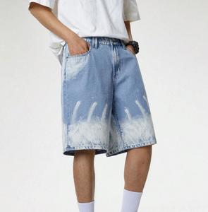 Men's <b>Light</b> Wash Denim Shorts High Waist Straight Leg Bleach Stone Wash Dip Dye Casual Summer Cotton Woven Fabric Breathable - Product Image 1