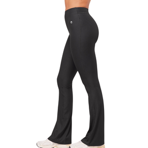 Pantalon de yoga côtelé sans couture pour femme, coupe évasée, taille haute, noir, pour la gym, le fitness, l'entraînement et les tenues décontractées confortables - Product Image 4