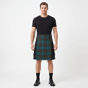 Kilt utilitaire écossais pour femme, motif tartan marron-vert sarcelle, poches cargo, bretelles à boucles réglables, style écossais, vêtements de travail personnalisés et tendance - Product Image 3