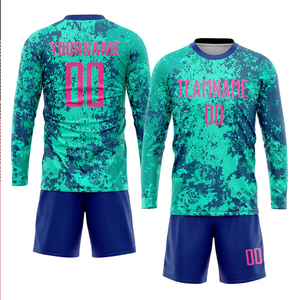 Custom Teal Pink-royal Sublimation Soccer Uniform Jersey Free Prints Top Men Custom Football Teams Soccer T-shirts Sets - Product Image 2