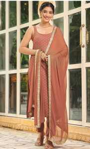 Conjunto de Kurta, Pantalón y Dupatta de Moda para Mujer Leranath, Verde, Sin Mangas, con Estampado de Algodón, Materiales Reciclados, Traje Salwar para Boda - Product Image 5