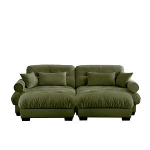 Divano Moderno Oversize a 2 Posti in Velluto con Pouf, Braccioli Imbottiti, Cuscino Lombare e Cuscini Decorativi per Soggiorno - Product Image 6