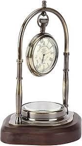 Antique Brass Table <b>Clock</b> Compass Style Nautical Maritime Ship Desk <b>Clock</b> Vintage Office Home Decor Collectible Item - Product Image 4