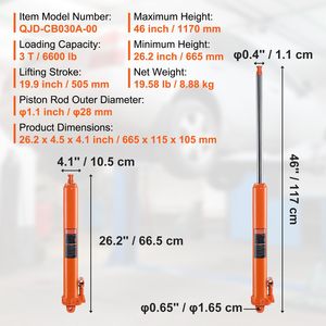 Cilindro hidráulico de 3 toneladas con base de horquilla y pistón único para elevación de motores - Product Image 3