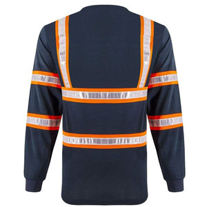 เสื้อเชิ้ตทำงานแขนยาวสีกรมท่าสำหรับผู้ชาย พร้อมแถบสีส้มและผ้าโพลีเอสเตอร์ระบายอากาศได้ดี - Product Image 4