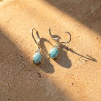 Boucles d'oreilles pendantes en argent sterling 925 avec pierre précieuse Larimar de coupe ovale pour mariages, fiançailles ou anniversaires