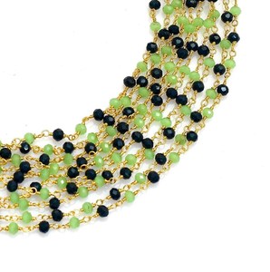 Chaîne de chapelet en préhnite et saphir bleu, plaquée or, fil enroulé, perles facettées rondelles, fournitures de bijoux - Product Image 3