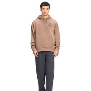 Sweat à capuche décontracté pour homme en molleton marron avec impression avant et arrière, style streetwear confortable, OEM ODM - Product Image 1