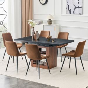 Set Tavolo da Pranzo Allungabile 59-71 Pollici con 6 Sedie Comode in Tessuto Marrone per Sala da Pranzo - Product Image 1