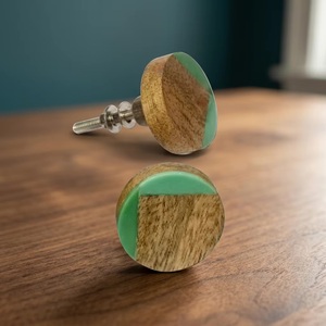 Modern Design Green Resin Wooden <b>Knob</b> with Bone Horn Brass Pull <b>for</b> Kitchen Cabinets <b>Dressers</b> Wardrobes Bedrooms & Drawers - Product Image 1