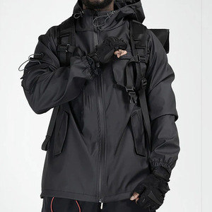 Nouvelle veste bomber vintage imperméable à capuche personnalisée en gros, noire, streetwear, anime japonais, cyberpunk, pour femmes et hommes - Product Image 4