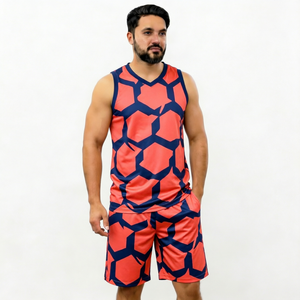 Men's Geometric Print Tank Top And <b>Shorts</b> Set V-Neck Quick Dry Knitted <b>Polyester</b> Sporty Summer Outfit - Product Image 1