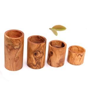 Porte-bougies cylindriques en bois naturel faits à la main, décoration rustique pour la maison, ensemble de 4 - Product Image 5