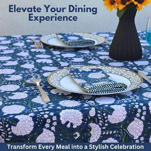 Classic Blue Floral Printed Cotton Linen <b>Tablecloth</b> Rectangle Washable Home Use Customizable <b>Square</b> <b>Tablecloth</b> Weddings - Product Image 4
