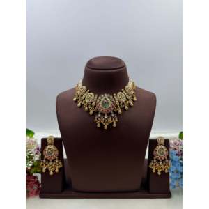 Indian Ethnic Gold Plated Jivana Chorski Imitation Necklace and Earring <b>Set</b> - Product Image 1