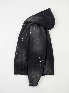 Sweat-shirt à capuche pour homme, noir délavé et vieilli, effet peinture, coupe oversize, style streetwear, en molleton épais, vierge personnalisable - Product Image 2