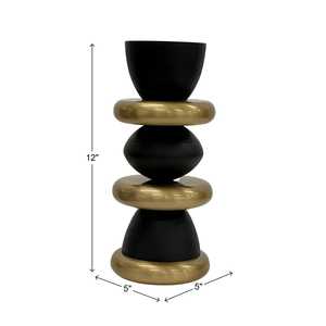 Opulento Candelabro Moderno Negro y Dorado de Aluminio de 12 Pulgadas de Altura, Hecho a Mano, Ecológico, Portátil y de Diseño Duradero para Uso Religioso - Product Image 3