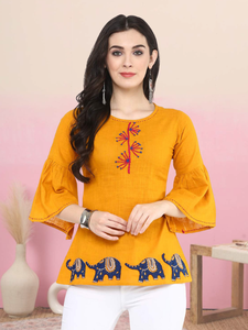 ชุดคุर्ตาผ้าฝ้ายสลับลายปะติดสำหรับผู้หญิง พร้อมแขนระบายผ้าเรยอน ทรงปกติ สวมใส่สบายๆ ในฤดูร้อน สไตล์ชาติพันธุ์ ป้องกันแสงแดด แห้งเร็ว - Product Image 6