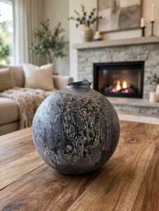 Jarrón de Cerámica Pequeño y Moderno Estilo Wabi-Sabi, Color Gris Texturizado con Acabado Plateado, para Decoración del Hogar y Sala de Estar - Product Image 1