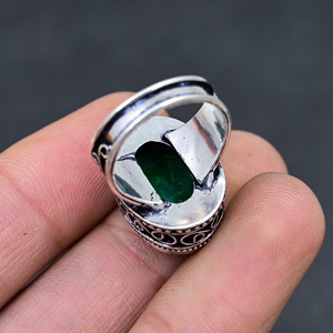 Gorgeous Hot Selling Faceted Green <b>Emerald</b> <b>Ring</b> Handmade 925 Sterling <b>Silver</b> Plated Pear Luxury Premium Grade Vintage Jewelry - Product Image 4