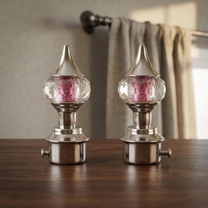 Glam Crystal <b>Curtain</b> Finials with Pink Glitter Center Spherical Shape Elegant Design Style - Product Image 1