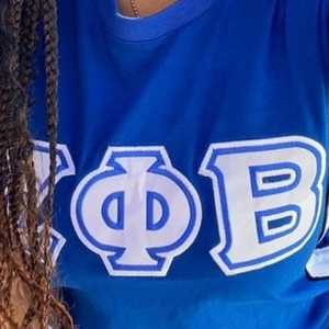 Camiseta Premium Zeta Phi Beta con Bordado Azul de Letras Griegas para Mujer, Tela Suave, Estilo Casual y Elegante para Uso Diario - Product Image 5