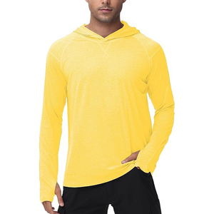 เสื้อตกปลาผู้ชายสีเหลือง แขนยาว มีฮู้ด ป้องกันแสงแดด UPF 50 แห้งเร็ว สีพื้น แบบสวมหัว - Product Image 1
