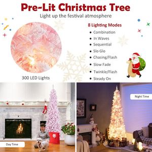 Albero di Natale a forma di matita preilluminato da 2,1 m con effetto neve, 300 luci e 8 modalità - Product Image 5