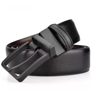 Genuine black leather belt Men's solid black buckle belt Durable cow <b>hide</b> formal belt - Product Image 1