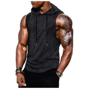 Débardeurs de sport personnalisés pour hommes, t-shirts sans manches, maillots de musculation, coupe classique unie, 100 % coton tissé, séchage rapide - Product Image 2