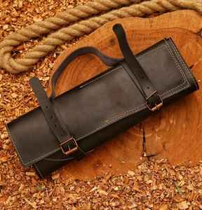 Ensemble de 5 couteaux de chef écologiques forgés à la main avec étui en cuir véritable pour la cuisine et le barbecue, vente en gros de qualité supérieure, fabrication artisanale OEM - Product Image 6