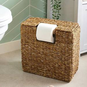 Porte-rouleau de papier toilette en jonc de mer tressé à la main avec couvercle, organisateur en osier naturel pour salle de bain, salon et décoration intérieure, vente en gros - Product Image 1