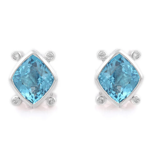 18K White Gold Pear Cut Blue Topaz Diamond Flower Stud <b>Earrings</b> - Product Image 1