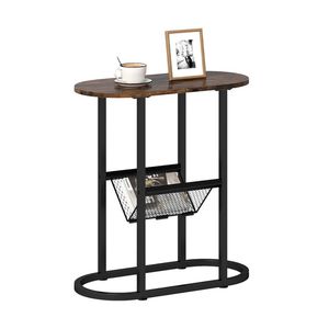 Tavolino Ovale Industriale a 2 Livelli con Ripiano in Rete - Product Image 3