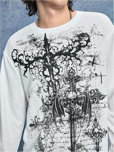 Men's <b>Y2k</b> Gothic Graphic Tees Long Sleeve Crewneck T Shirt <b>Top</b> - Product Image 3