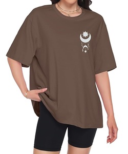 Meilleur prix, service OEM, t-shirt décontracté surdimensionné pour femme, 100% coton, manches courtes, col rond, épaules tombantes, imprimé, Bangladesh - Product Image 4